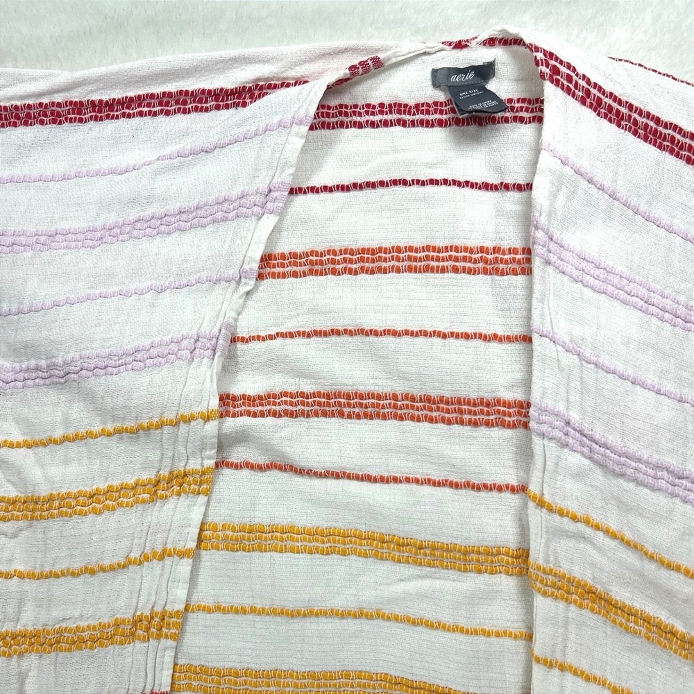 Aerie Coastal Grandmother Striped Fringe Kimono Wrap One Size - Picture 4 of 7